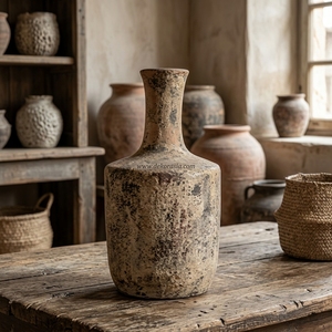 Vase en terre cuite rustique brun Limpio S, perles décoratives, pot en argile fait main, urne décorative en céramique pour table - Product Image 2