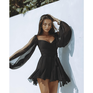 Midnight Muse Georgette Cold-Shoulder Mini Dress with Balloon Sleeves - Product Image 4
