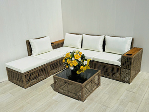 Made in Vietnam Modern Luxury Outdoor Rattan Sofa Set with White Waterproof Cushions Apartment Living Room Furniture - Product Image 3