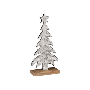 Elegant Silver Metal Christmas Sculpture Cast Aluminum Reindeer Figurine With Mango Wood Base Tabletop Xmas <b>Tree</b> <b>Ornament</b> - Product Image 2