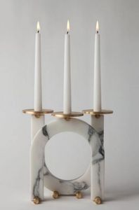 Candélabre multi-bras doré avec base en marbre vert, porte-bougie conique de luxe, décoration de table moderne, élégant support à bougies métallique - Product Image 2