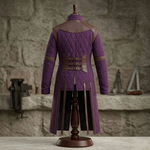 High-Quality Purple Padded Cotton Gambeson Medieval Viking Long Jacket Costume with Leather Straps for Cosplay Reenactment - Product Image 2