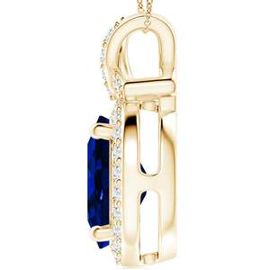 Pendentif de haute qualité en saphir bleu, style nœud papillon, avec halo de diamants, or 14 carats, fait main, certifié IGI, OEM - Product Image 2