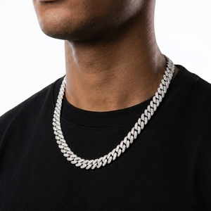 Chaîne cubaine Iced-Out 12 mm 16 pouces en argent S925 plaqué or blanc avec diamants de laboratoire CVD HPHT, style Hip-Hop, par RAAMAA – Prix usine - Product Image 4