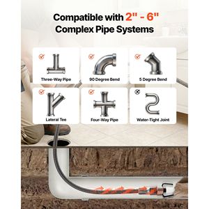 Máquina manual ajustable de 75 pies x 1/2 pulgada para limpieza de desagües con ruedas de serpiente para limpieza de alcantarillado - Product Image 3