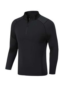 <b>Men's</b> Black Long Sleeve Quarter Zip Running <b>Shirt</b> Quick Dry Breathable <b>Compression</b> Top Fitness Outdoor Layer - Product Image 2