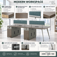 Poste de travail pour 4 personnes avec armoire de rangement, ensemble de bureaux modernes pour le personnel et tiroirs verrouillables pour bureau professionnel