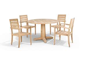 Round Teak Garden <b>Dining</b> Set Outdoor Wooden Table with 4 <b>Chairs</b> <b>Rustic</b> Style Durable Furniture for Patio Use - Product Image 6