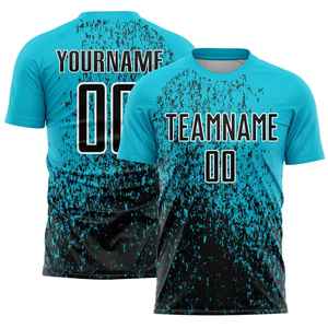 Uniforme de football personnalisé pour hommes, manches courtes, noir et bleu, sublimé, anti-transpiration, coupe classique, uniforme adulte, fabricant OEM - Product Image 6