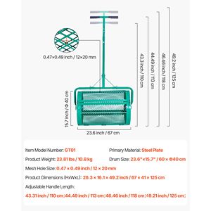 Épandeur de tourbe et de compost de jardin large de 24 pouces avec poignée de poussée/attelage, 4 hauteurs réglables, en acier thermolaqué, pour engrais - Product Image 3