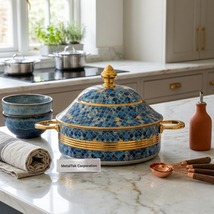 Luxury Hot Pot Set Stainless Steel Casserole Insulated Food Warmer Royal Blue Serving Dish Gold Plated Arabian Pot Sets <b>Cookware</b> - Product Image 3
