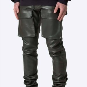 Pantalones de hombre de alta calidad, de cuero vacuno y lona, rectos, para otoño e invierno, ropa de moda, cintura media, con cremallera, estilo urbano - Product Image 1