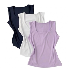 Camiseta sin mangas para mujer, color blanco lavanda, tela suave y moderna, personalizada, de color sólido, transpirable, informal, teñida, corte ajustado, cuello cuadrado - Product Image 1