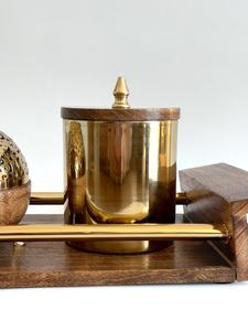 Plateau de service en bois de luxe personnalisé avec poignée dorée, décoration islamique pour la maison, pour les dattes du Ramadan, table de réunion arabe - Product Image 5