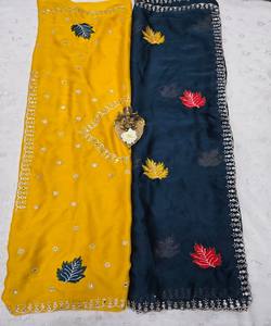 Sari de seda Rangoli de lujo con bordado Jari y espejos auténticos, blusa sin coser, para fiestas, precio mayorista, prendas étnicas, amarillo. - Product Image 6