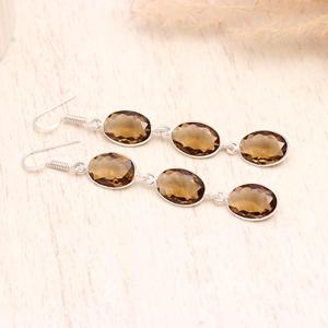 925 Sterling <b>Silver</b> Smoky Quartz <b>Earrings</b>, Natural Smoky Gemstone <b>Dangle</b> <b>Earrings</b>, Handmade <b>Silver</b> Jewelry for Women Wholesale - Product Image 4
