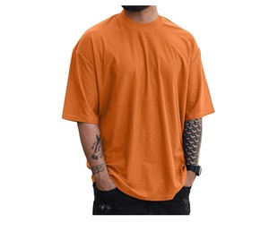 เสื้อยืดผู้ชายทรงโอเวอร์ไซส์ ผ้าฝ้ายออร์แกนิค 100% สีพื้น แขนสั้น ไหล่ตก สวมใส่สบาย เหมาะสำหรับออกกำลังกาย ทรงหลวม ไม่มีลาย - Product Image 4