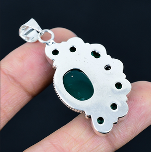 Pendentif demi-fleur en onyx vert naturel et malachite, collier floral, breloque plaquée argent, bijoux classiques faits à la main pour femmes - Product Image 3