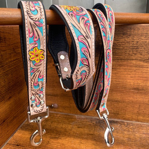 Manufacturers Custom Hand Tooled Leather Luxury Dog Collar Traffic Lead Training Pet Cat Dog Genuine Leather <b>Leash</b> Collar Sets - Product Image 6