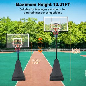 Canestro da Basket Portatile con Tabellone da 44 Pollici, Altezza Regolabile da 2,45 m a 3,05 m per Giovani, Adulti e Partite Professionali - Product Image 4