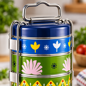 กล่องข้าวสแตนเลสสีสันสดใส พับได้ ทรงกลม พกพาสะดวก - Product Image 2