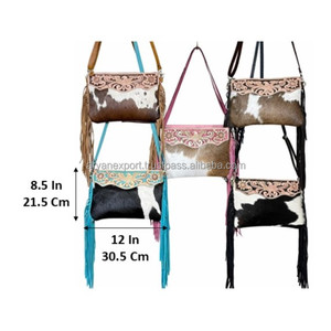 New Fashionable 2026 Hand Tooled Leather Fringe Crossbody <b>Bag</b> for Women's Large Capacity Cowhide Zipper Shoulder Handbag Purses - Product Image 2