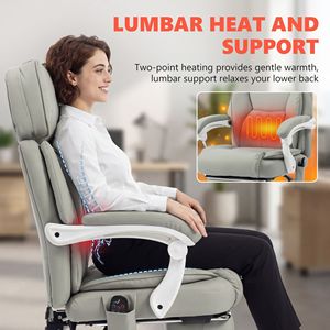 Light Gray Office Chair with High Back <b>Vibration</b> Massage Heated Reclining <b>Remote</b> Control-Swivel Wheels & Footrest - Product Image 5