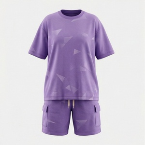 Ensemble 2 pièces pour femmes, imprimé géométrique, t-shirt à manches courtes et short cargo au-dessus du genou, coupe ample décontractée, vêtements de printemps et d'été - Product Image 1