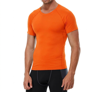 Camiseta Deportiva de Manga Corta para Hombre, Color Naranja, de Secado Rápido, Corte Ajustado, Cuello Redondo, Tejido de Poliéster, Color Sólido, Ropa Deportiva - Product Image 1