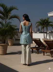 Conjunto de pantalón y top azul para mujer, elegante, festivo, estilo étnico, traje indio pakistaní, conjunto chanderi, conjunto de vestido elegante - Product Image 3