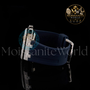 Iced Moissanite Quartz Analog Glass Chronograph Stainless Steel Strap Butterfly Clasp Black Diamond Inlay <b>Casual</b> Luxury <b>Watch</b> - Product Image 2
