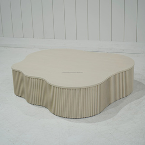 Premium Ripple Design Mango Wood Nesting Coffee Tables Contemporary Top Nest Coffee Table Duo Modern Ripple Texture 1-3 Year - Product Image 3