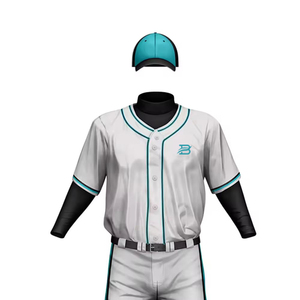 Custom Unisex Baseball Uniform Set White Teal Embroidered Logo Polyester Breathable Anti-Bacterial Plus Size Quick Dry All - Product Image 3