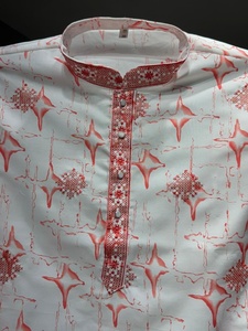 <b>Men</b> White Red Printed <b>Kurta</b> Pajama Set Regular Fit Traditional Indian Pakistani Knee-Length Cotton Casual Wear - Product Image 6