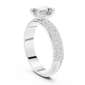 Anillo de Compromiso de Plata de Ley con Esmeralda y Moissanita Redonda en Tres Filas |   Anillo de boda llamativo para mujer - Product Image 3
