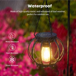 Lámpara Solar Colgante para Exteriores, Impermeable, con Jaula Metálica y Luz LED Cálida con Patrón de Sombra para Decoración de Jardín y Patio - Product Image 4