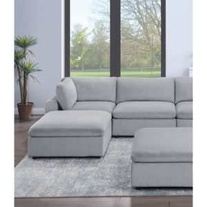 Set Divano Modulare 7 Pezzi Grigio Scuro in Velluto a Coste per Soggiorno con 2 Angolari, 2 Poltrone Senza Braccioli e 3 Pouf F - Product Image 3