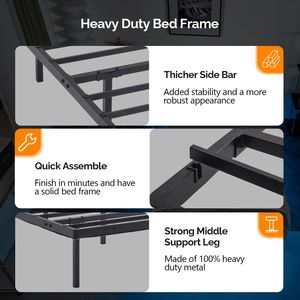 Letto singolo nero con piattaforma galleggiante in metallo, altezza 14 pollici, striscia LED integrata, presa di corrente, design semplice. - Product Image 2
