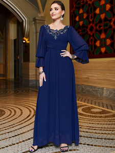 Robe de soirée en mousseline de soie AN12150 avec col en dentelle |   Robe de soirée élégante à motifs patchwork pour banquets et événements spéciaux - Product Image 3