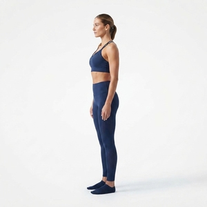 <b>Women</b> <b>Navy</b> Blue Seamless Sports Bra High Waist <b>Leggings</b> Activewear Two Piece Workout Set - Product Image 2