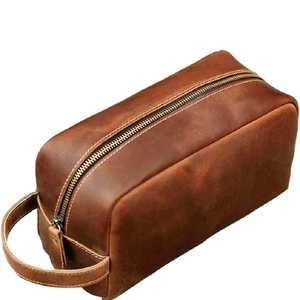 GLOBAL LEATHER Grande trousse de toilette de voyage portable en cuir souple avec fermeture éclair et poignée, étui de rangement rectangulaire - Product Image 3