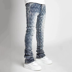 Fabricante de Jeans al por Mayor, Jeans Cargo de Estilo Urbano para Hombre, Jeans Rectos Apilados, Pantalones de Mezclilla para Hombre, Jeans con Adornos de Diamantes para Hombre - Product Image 3