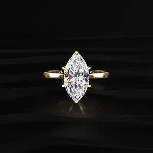 Bague en diamant de forme marquise, clarté VVS-VS, sertie de griffes en forme de tulipe, pour mariage, anniversaire ou fiançailles, pour femme - Product Image 1