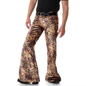 <b>Mens</b> Printed Canvas <b>Flared</b> <b>Trousers</b> Mid Waist Lightweight Casual Retro Streetwear Style - Product Image 1