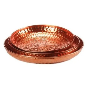 Copper Serving <b>Tray</b> 3 Pieces With <b>Mirror</b> Finished Suitable For Kitchen Fruits Vegetables Storage <b>Trays</b> at Lowest Price - Product Image 1