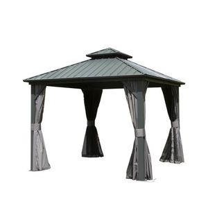 8x8 hardtop อลูมิเนียมศาลาเหล็กชุบสังกะสีหลังคาคู่หลังคาม่านศาลา Pergola ถาวรศาลาศาลาศาลา - Product Image 1