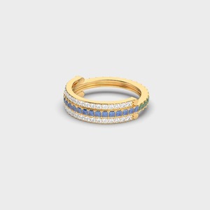 เครื่องประดับสั่งทำพิเศษ ทองคำแท้ 18K สีเหลืองทอง ประดับด้วยไพลินสีน้ำเงินธรรมชาติ เพชรแล็บ ทรงสามแถว แบบ Eternity สำหรับงานแต่งงาน ครบรอบแต่งงาน สามารถสวมซ้อนกันได้ - Product Image 4