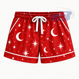 Delta |   Sigma |   Ensemble de pyjama en satin pour femmes Theta Custom, 3 pièces, haut à manches courtes, shorts, pantalon, imprimé lune et étoiles, vêtements de nuit mignons - Product Image 3