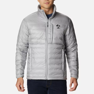 Men's <b>Light</b> Gray Hooded Puffer Jacket Stand Collar Zipper Closure Windproof Casual Winter Regular Fit Polyester Wadding Letter - Product Image 1