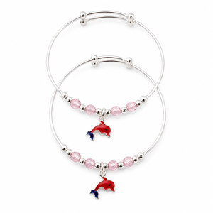 925 Sterling Silver Dolphin Charm <b>Bracelet</b> with Pink Crystal Beads High Polish <b>Cute</b> Girls Jewelry Gift Daily Wear Party Style - Product Image 4